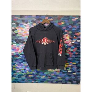 OTB Performance Kids Skull dice Flame sleeve Hoodie Size L faded washed hoodie